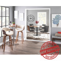 Lumisource B30-CRVNIR WLCR2 Curvini Mid-Century Modern Barstool in Walnut Wood and Cream Fabric - Set of 2